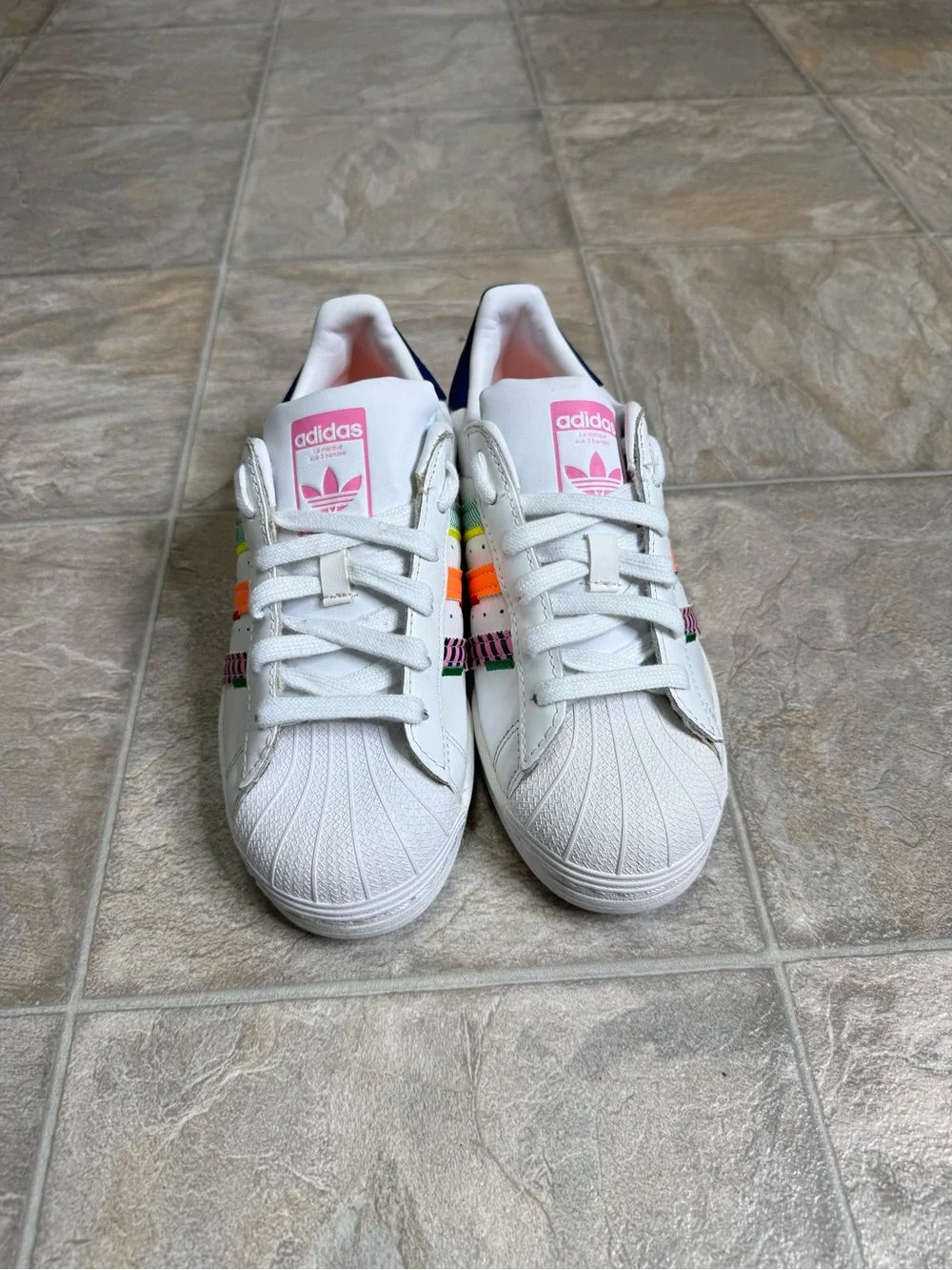 Addias Superstar Multi Jagged Stripes Women’s Size 6 White GW9783 NWOT